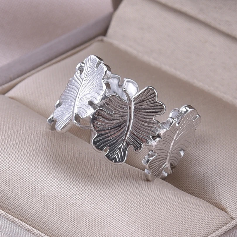 Wholesale 6pcs Steel Color Rings Hug Snake Love Star Moon Shell Leaf Shaped Rings Stainless Steel Women Jewelry Charms No Fade