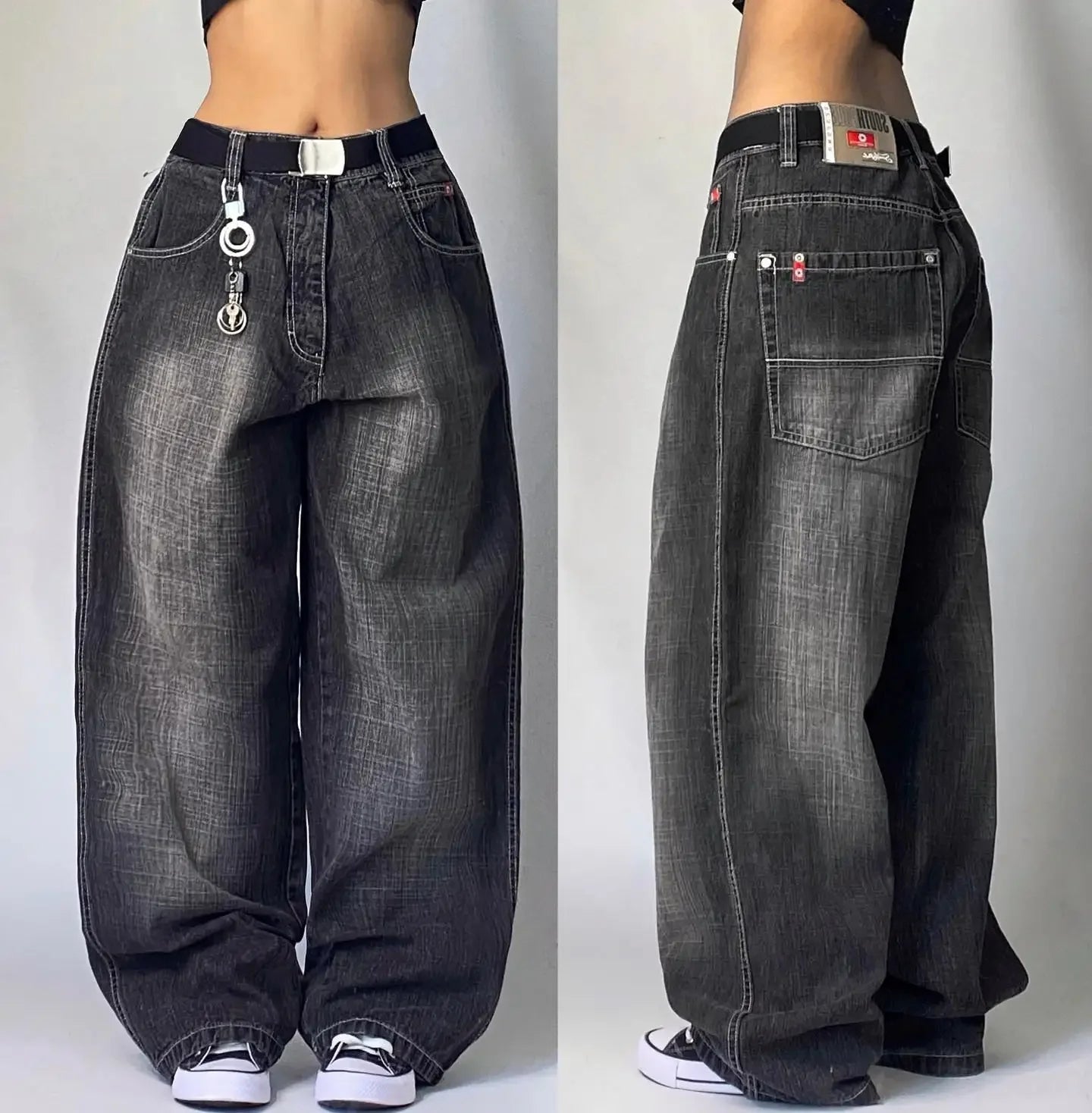 American New Fashion Letter Embroidery Washed Hole Baggy Jeans Men Y2K Streetwear Harajuku Popular High Waist Wide-leg Trousers