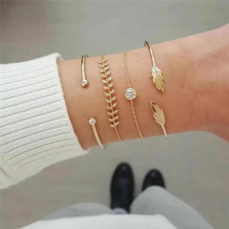 YOBEST 2024 New Heart Beads Chain Bracelets for Women, Silver Color Trendy Geometric Bracelets Set, Party Jewelry Accessories