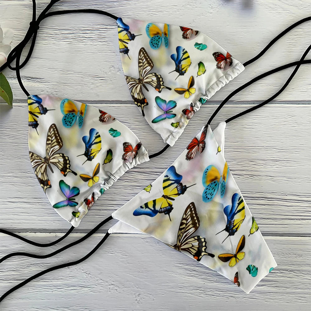 Funny colorful butterfly pattern bikini set swimsuit beach surfing vacation ladies deep V butterfly print bikini fashion gift