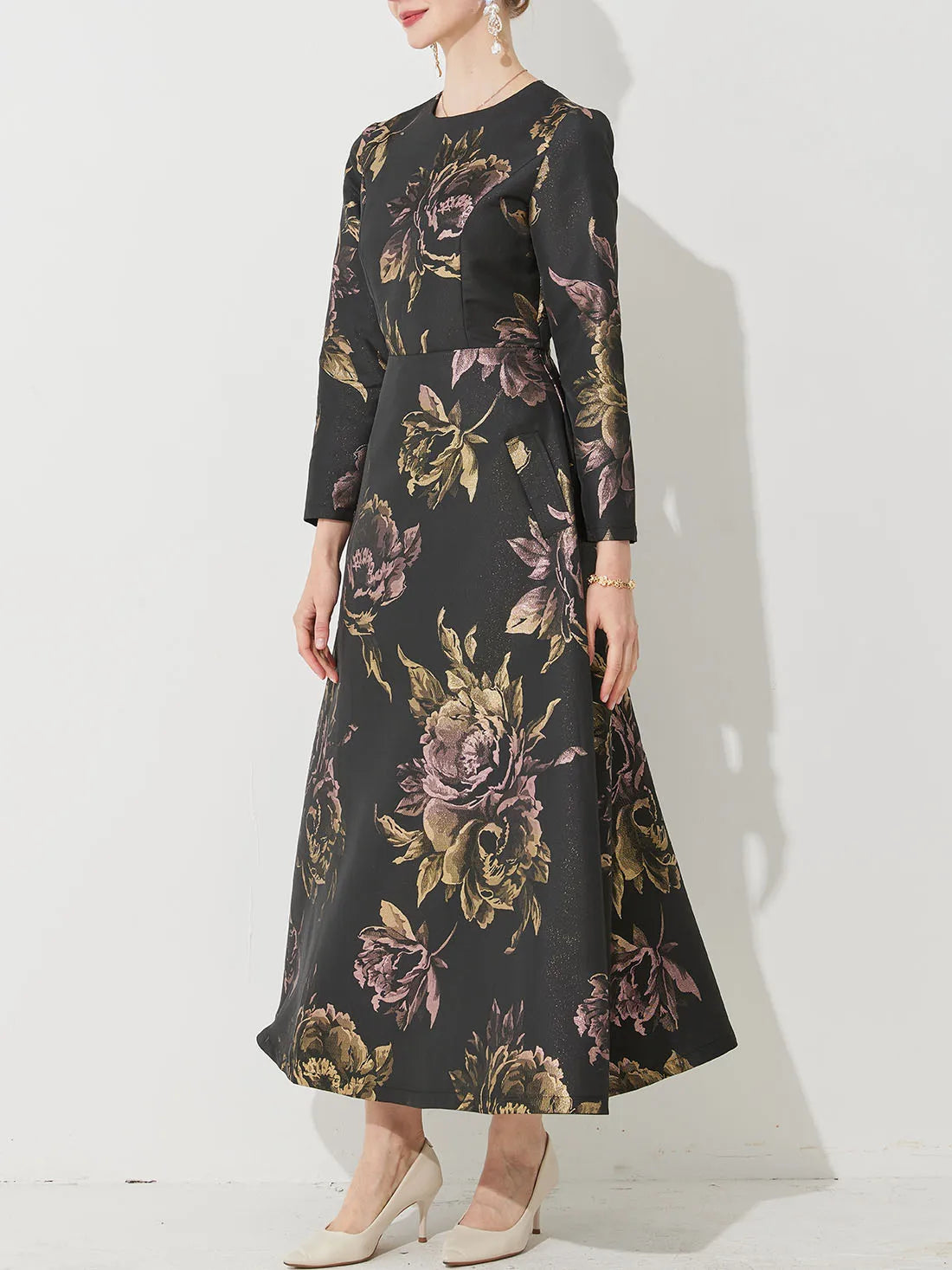 Luxury Women Long Maxi Jacquard Dress Spring Autumn Boho Floral Fashion Clothing Ladies Party Evening Ball Gown