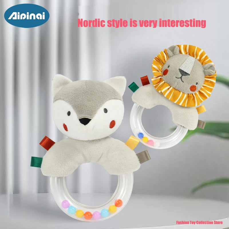 Soft Baby 3D Nordic Plush Stuffed Handbell Baby Soft Rattle Toys Montessori Sensory Early Development for Infant Toddler Gifts