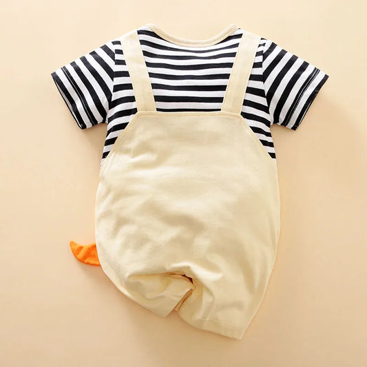 0-18 Baby Jumpsuit Cartoon Shoulder Strap Dinosaur Embroidered Cotton Comfortable And Soft Summer Short Sleeved Newborn Clothes