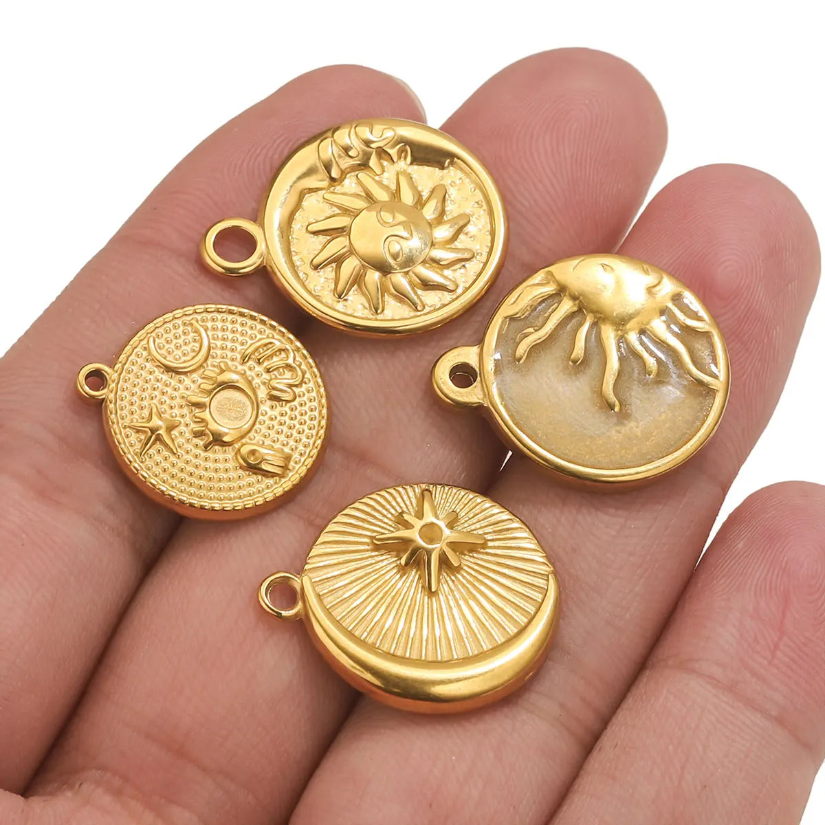 5pcs Gold Texture Sun Moon Pendant Fashion DIY Jewelry Accessories Trendy Women Stainless Steel Necklace Earring Wholesale