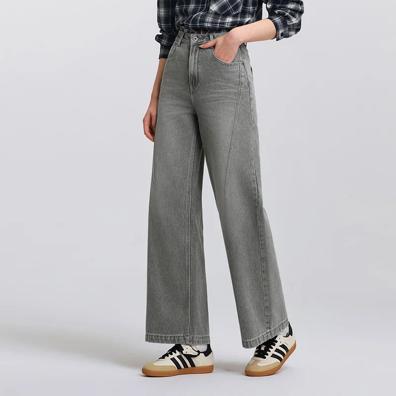 Semir Jeans Women High-waisted Wide-leg Trousers 2025 New Spring Long Trousers Street Style Trendy Versatile Trousers
