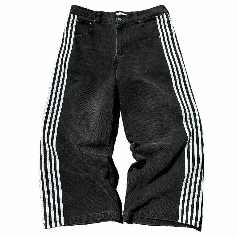 Streetwear Jeans Y2K Pants Womens Gothic Hip Hop Striped Retro Pink Baggy Jeans New High Waisted Wide Leg Trousers Clothes