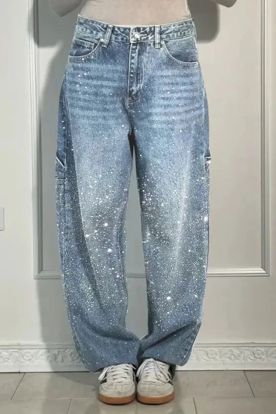2025 new style of hot diamond jeans casual trousers for women Y2K women's clothing personality fashion star street wear pants