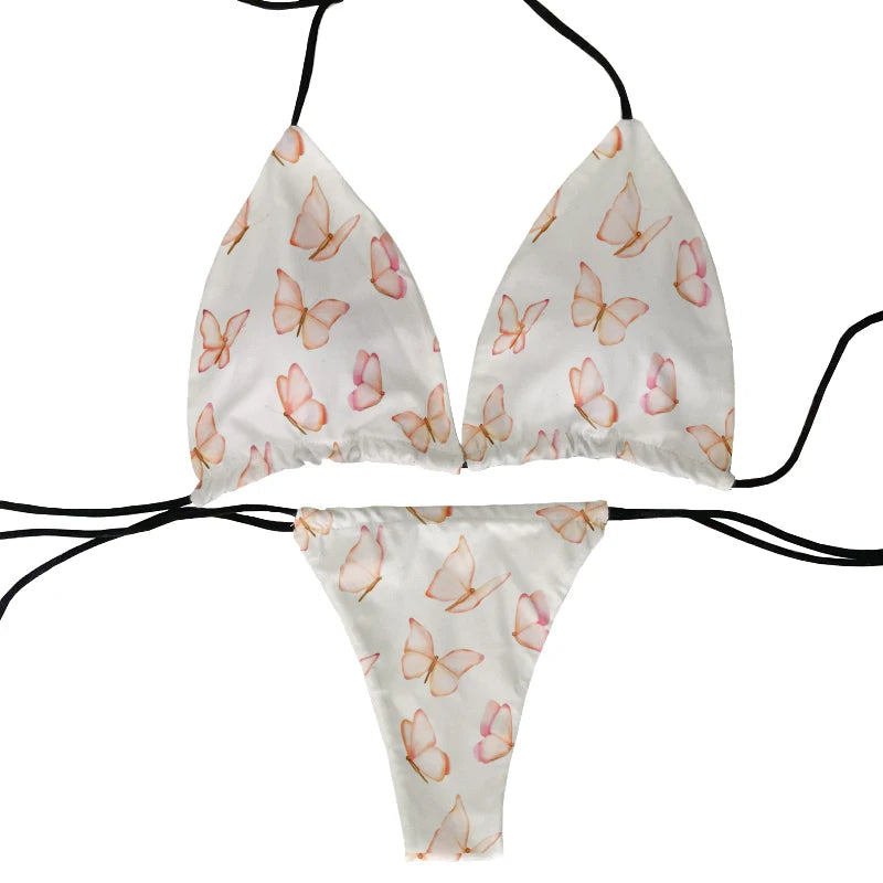 Funny colorful butterfly pattern bikini set swimsuit beach surfing vacation ladies deep V butterfly print bikini fashion gift