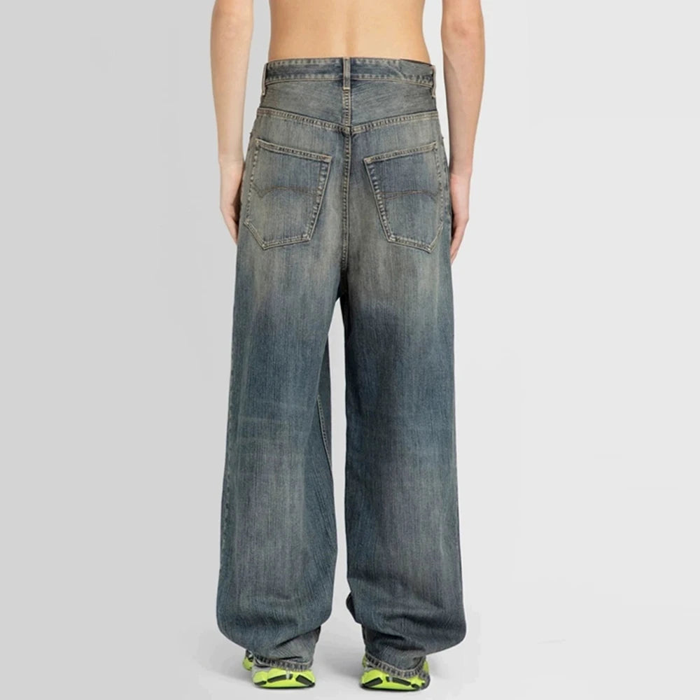 Y2k High Street Washed Blue Baggy Jeans for Men Straight Ropa Hombre Wide Leg Casual Denim Trousers Oversize Loose Cargo Pants