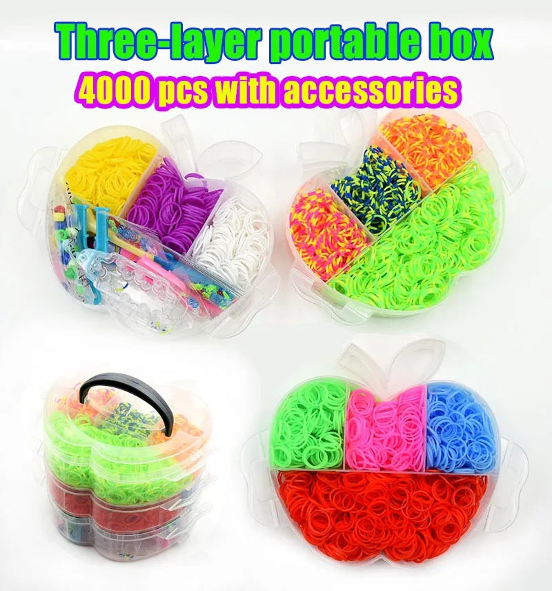 DIY Hand Made Rubber Bands Twist Loom Set Rubber Loom Bands Kits Friendship Bracelet Maker Making Kit for Kids In Stock