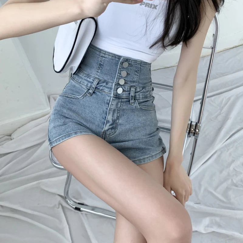 Bandage Shorts Women Denim High Waist Casual Summer Korean Style Skinny Students Simple All-match Fashion Popular Elegant Chic