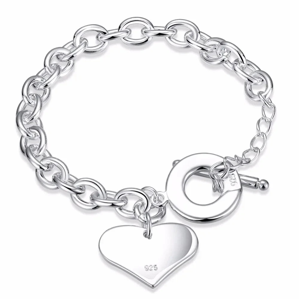 New 925 Sterling Silver Hot Sale Heart Shaped Pendant Bracelets For Women Wedding Souvenir Luxury Jewelry Fashion Party Gifts