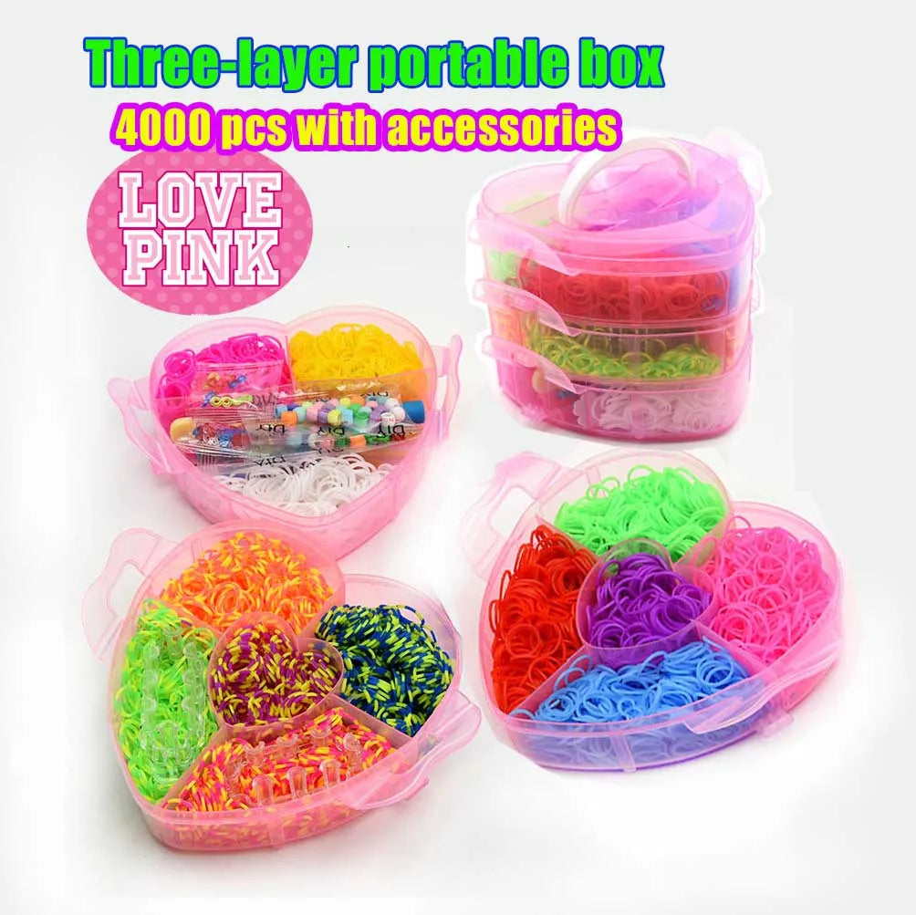 DIY Hand Made Rubber Bands Twist Loom Set Rubber Loom Bands Kits Friendship Bracelet Maker Making Kit for Kids In Stock