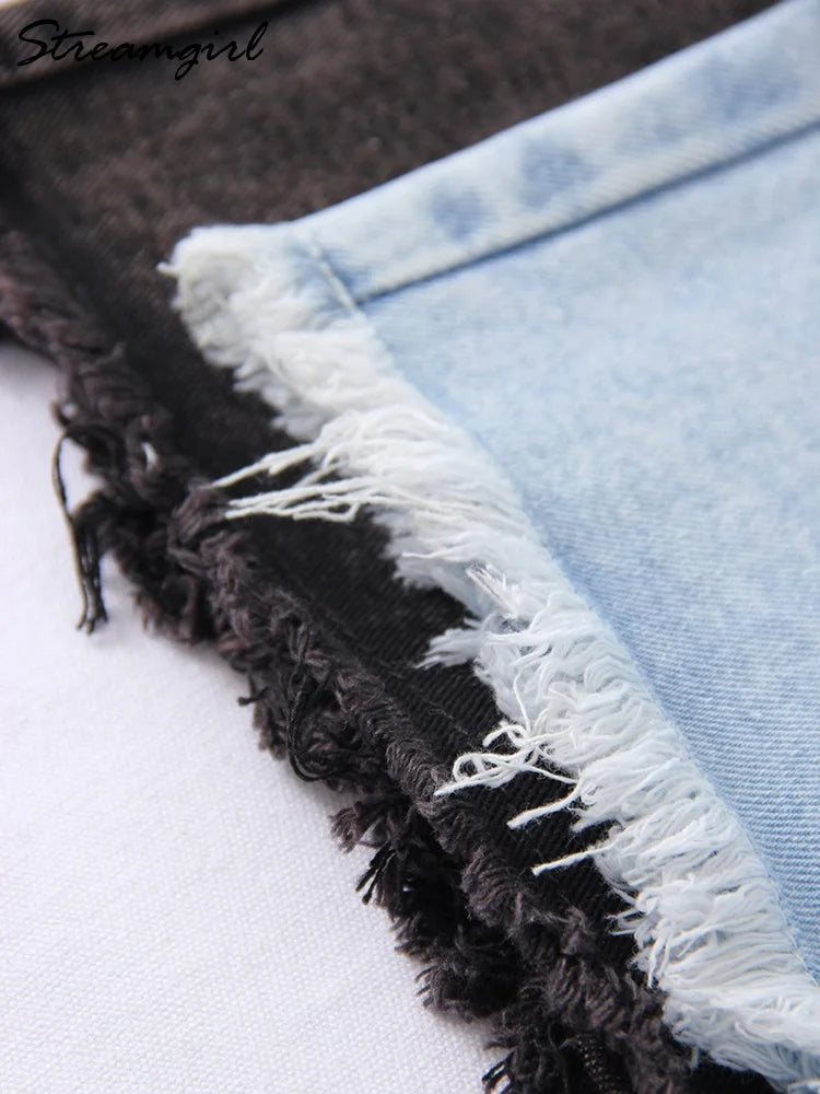 Blue Denim Shorts Women Jeans Long High Waist Loose Bermuda Shorts Woman Black Jean Straight Shorts For Women Summer 2024