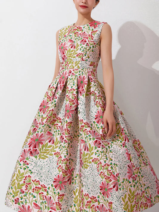 DEVCHATA Summer Elegant Jacquard Women Long Maxi Luxury Dress Floral Fashion Party Robe Femme Vintage Vestido Evening Clothing