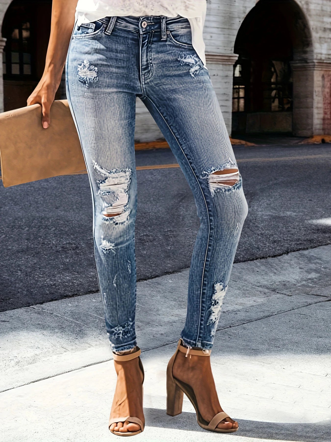 Women's jeans zhendian Collection high waist hip stretch slim fit all-matching nine-point jeans