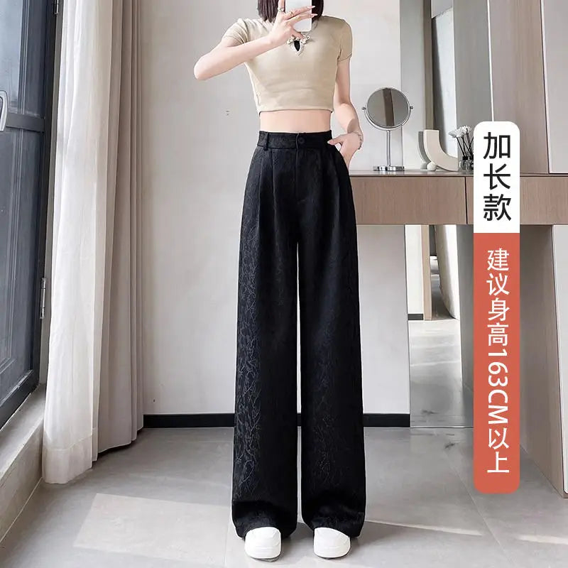 New Chinese Style White Satin Suit Wide-leg Pants  Women's Season Thin Narrow Version Straight Wide-leg Pants