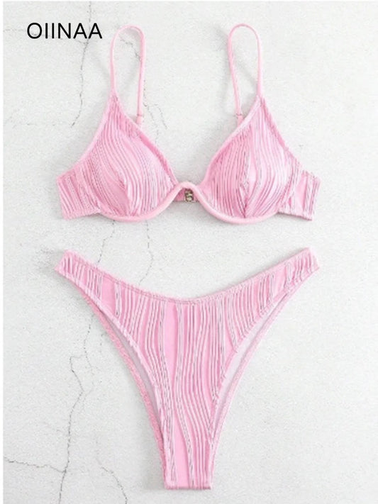 OIINAA Sexy Bikini Set Women Two-Piece Solid Swimsuit Backless Female Swimwear Bathing Summer Fashion Female Holiday Beachwear