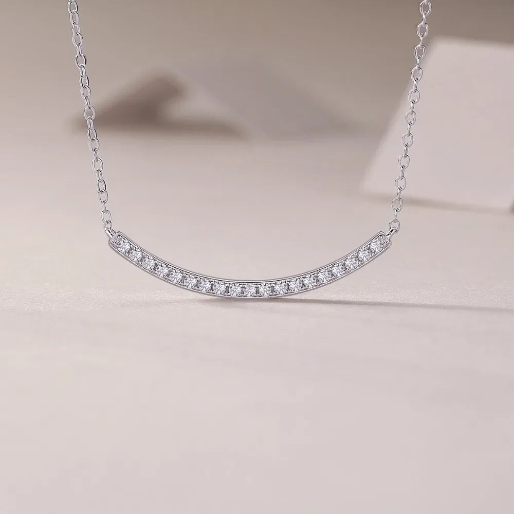 Full Moissanite Necklace Smile Pendant 925 Sterling Silver Chain 1.5mm Lab Diamond Necklace for Women Sparkling Choker Jewelry