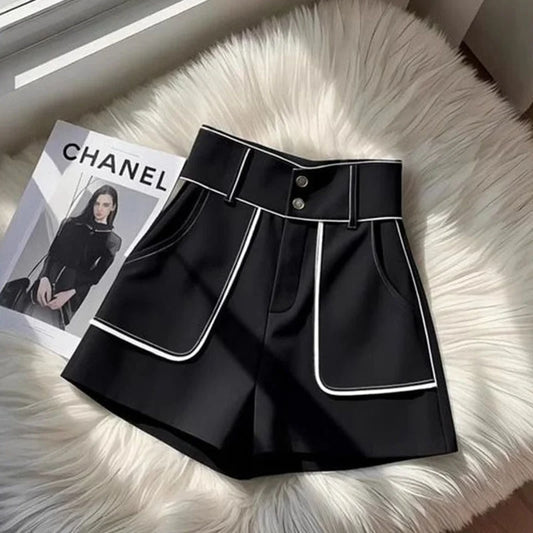 Ladies Fashion Loose Patchwork High Waist Shorts Women 2025 Spring Summer New Temperament Trend Black Trousers Female Thin Pants