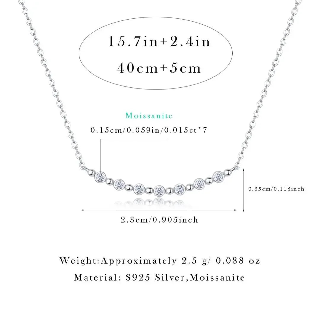Full Moissanite Necklace Smile Pendant 925 Sterling Silver Chain 1.5mm Lab Diamond Necklace for Women Sparkling Choker Jewelry