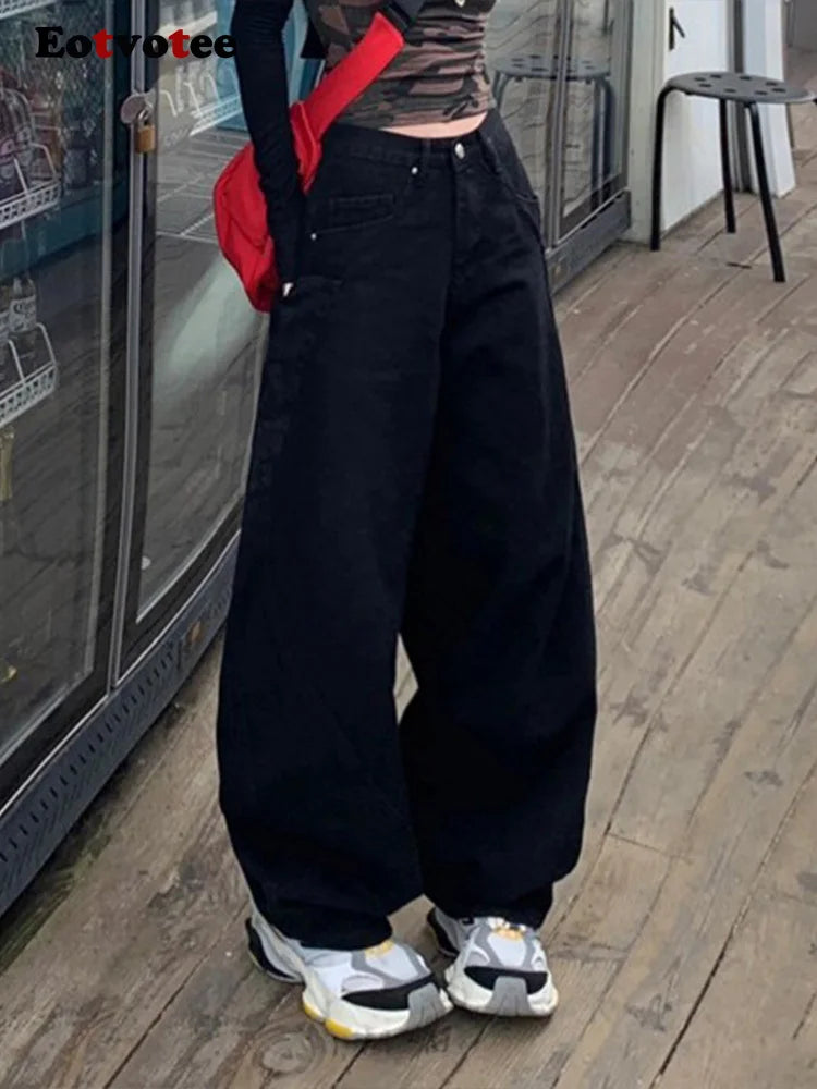American Style Vintage Versatile Loose Jeans Women Y2K Fashion High Waist Baggy Wide Leg Pants 2025 New Casual Straight Jeans