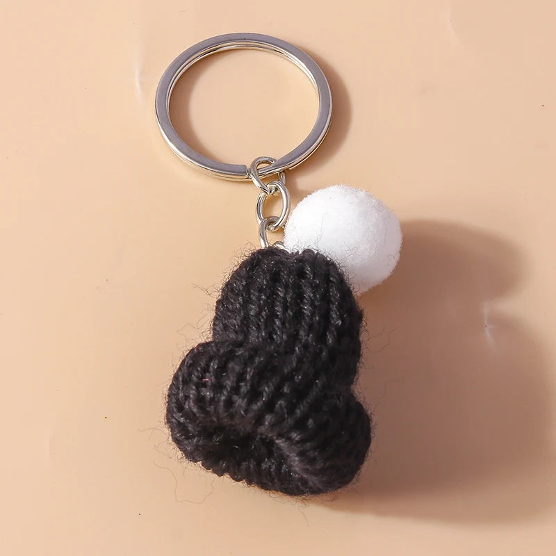 Pretty Handmade Knitted Love Heart Keychain Crocheted Flower Key Ring Pendants for Women Girls Handbag Decor DIY Jewelry Gifts