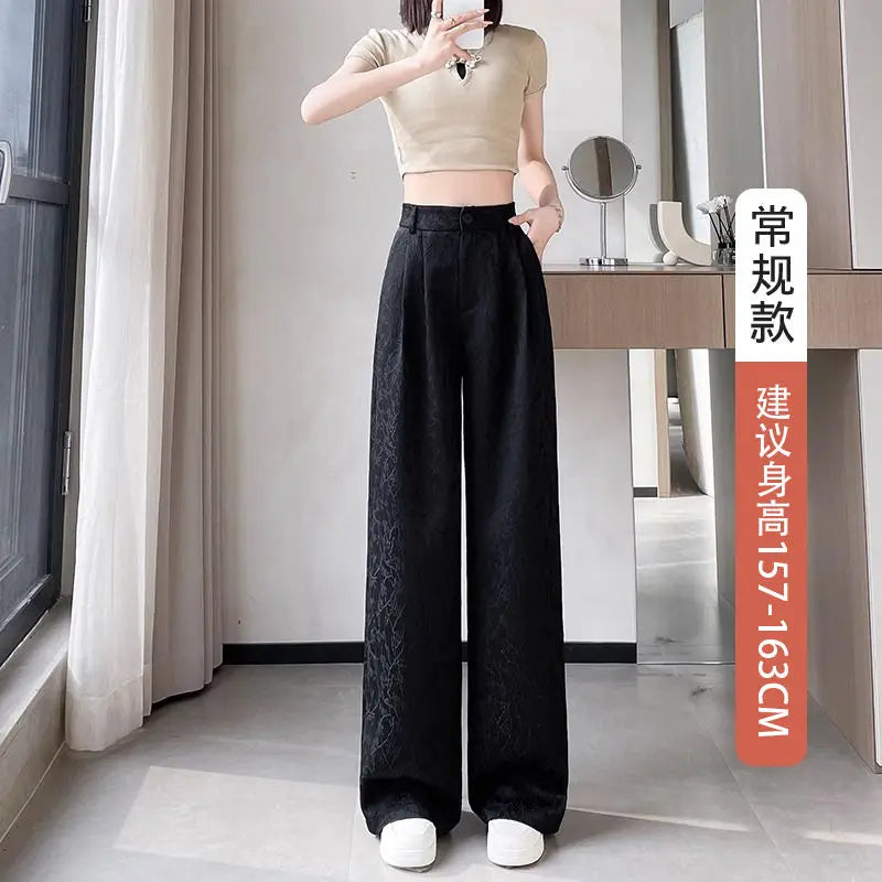 New Chinese Style White Satin Suit Wide-leg Pants  Women's Season Thin Narrow Version Straight Wide-leg Pants