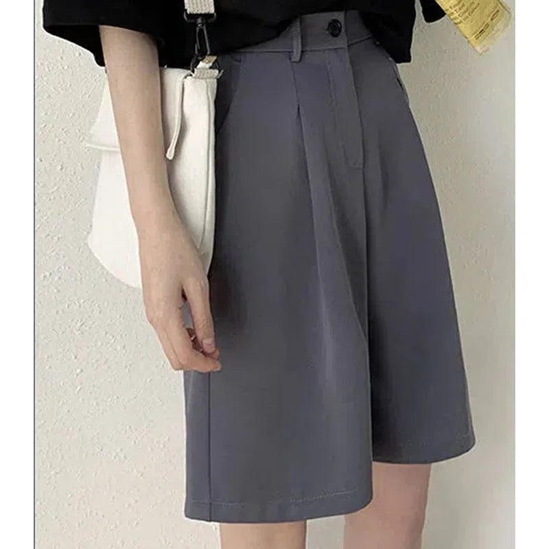 Suit Shorts Women Elastic Waist Loose Japan Casual Fashion Preppy Style Thin Straight  Harajuku Female New