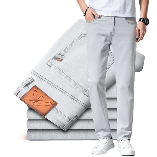2023 y2k streetwear Spring Summer  Youthful Vitality Men's Fit Straight Thin Denim Jeans Lightweight Cotton Stretch Trousers