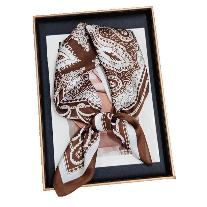 70cm Retro Cashew Flower Scarf Women's Imitated Silk Fabric Trendy Versatilescarves Headscarf Shawl Tying Imitated Silk Scarf
