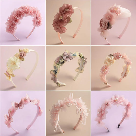 Advanced Handmade Flower Girls Headbands Cute Pearl Feather Wedding Crown Princess Dance Party Headwear Fashion Hoop Accessories