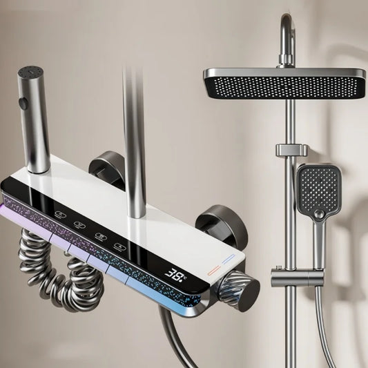 Piano Key Shower System Bathroom Shower Set Bathtub Hot And Cold Shower Faucet LED Light Digital Brass Faucet Shower Set