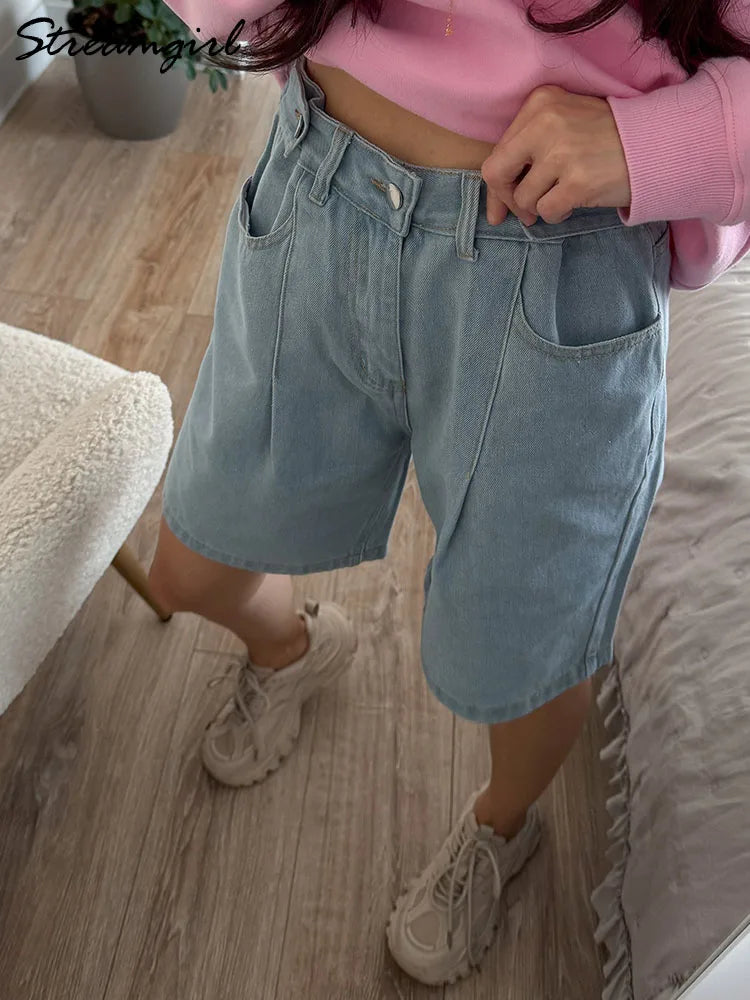 Summer Jean Shorts Women Denim High Waist Black Baggy Short Jeans Summer Pants Women's Bermuda Denim Shorts Wide Leg For Women