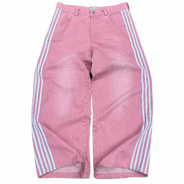 Streetwear Jeans Y2K Pants Womens Gothic Hip Hop Striped Retro Pink Baggy Jeans New High Waisted Wide Leg Trousers Clothes