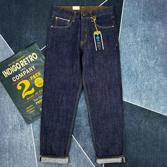 16oz High Quality Pink Selvadge Denim Jeans for Men Cotton Washed Pants Raw Blue American Vintage Hard Thick Straight Trousers
