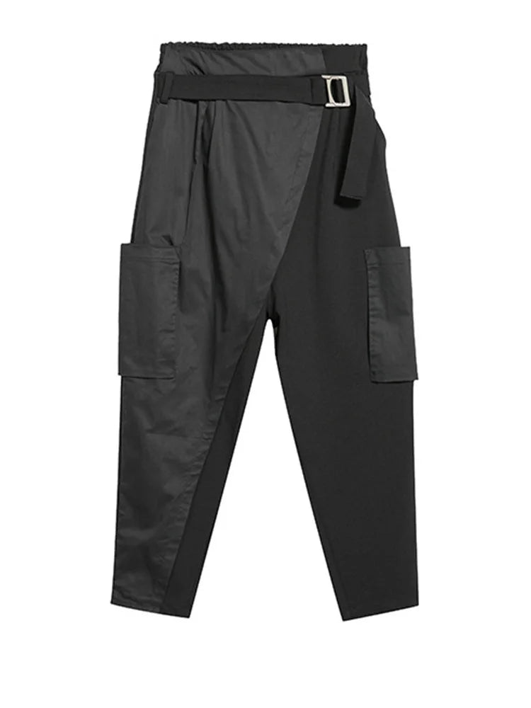 [EAM] High Elastic Waist Black Irregular Split Harem Trousers New Loose Fit Pants Women Fashion Tide Spring Summer 2025 1Y487