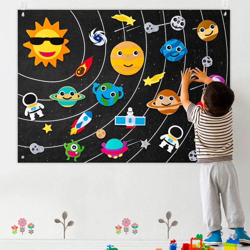 Outer Space Felt Montessori Board Toy Solar System Universe Storytelling Flannel Interactive Play Mat Education Toys For Kids