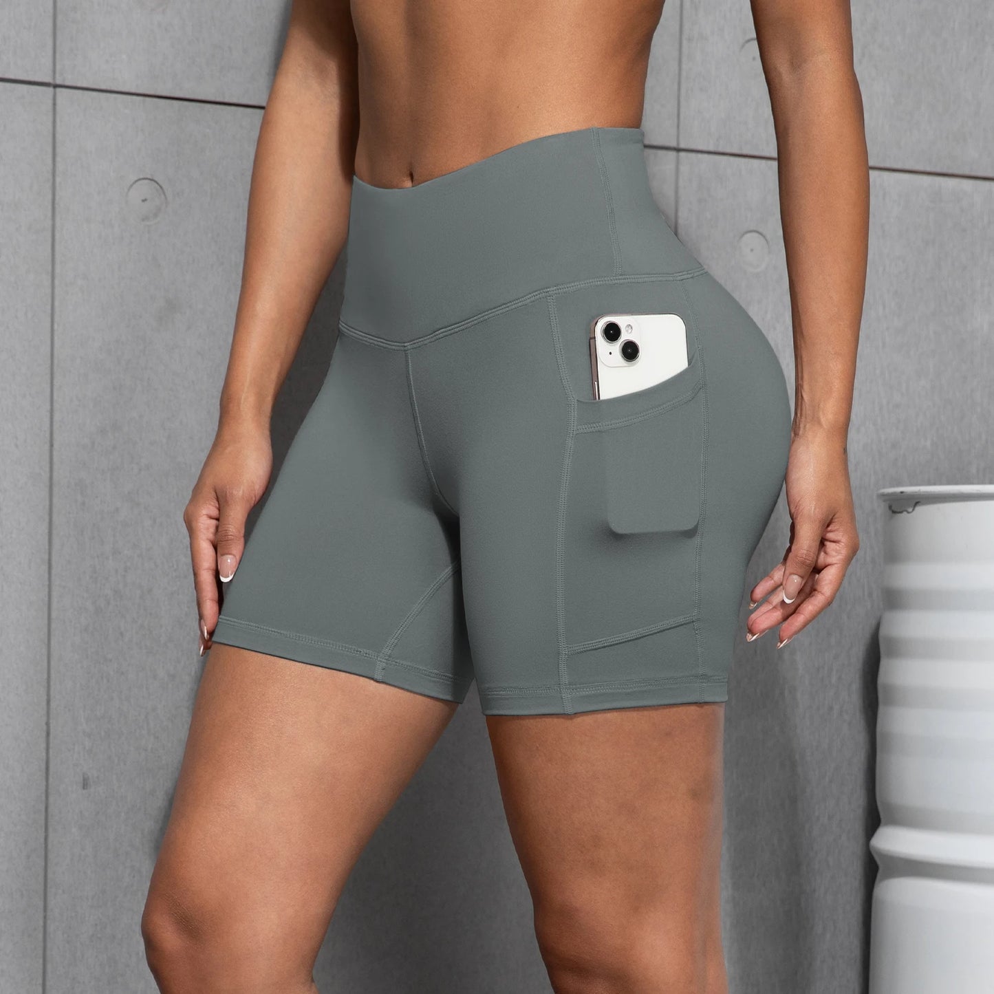 Womens Yoga Pocket Shorts Leggings High Waist  Exercise Fitness Wear Girls Running Elastic Adult Short Pants Sports Outfits ﻿