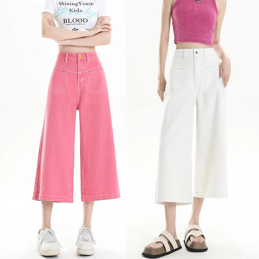 Y2K Loose Casual Medium Jeans Summer New Women's High Waist Korean 2000s Denim Pants Fashion All Match Seven Points Baggy Jeans