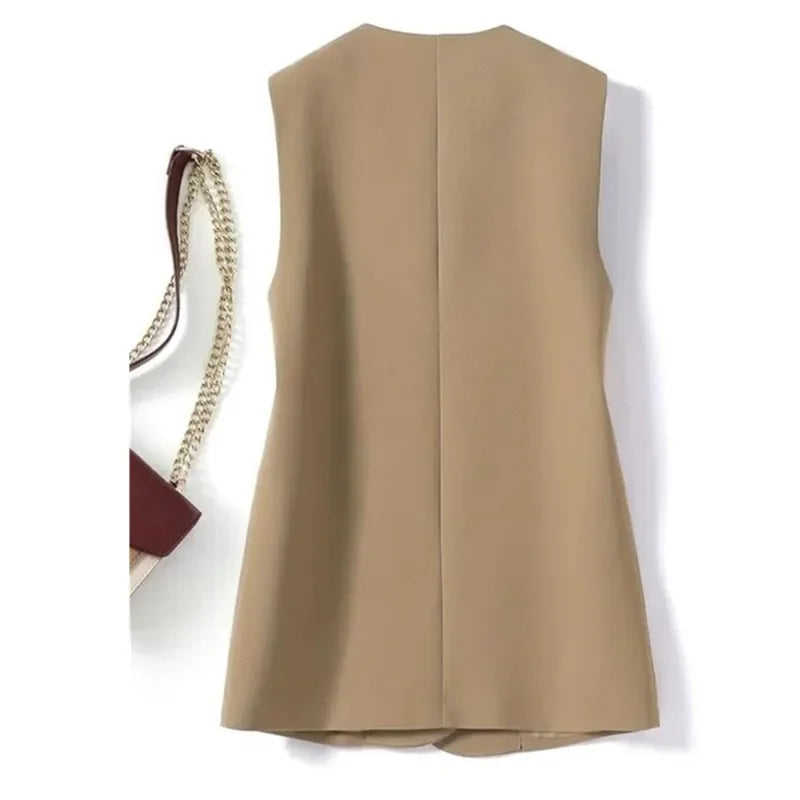 Women's Vest Jacket 2025 Korean New Fashion Spring Summer Sleeveless Jacket Suit Vest Femme Blazer Waistcoat Tops