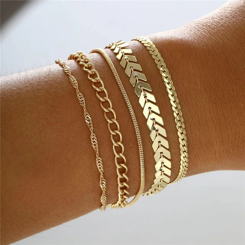 YOBEST 2024 New Heart Beads Chain Bracelets for Women, Silver Color Trendy Geometric Bracelets Set, Party Jewelry Accessories