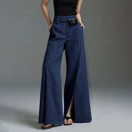 Modigirl 2025 New Women Blue Pants Office Lady Spring Summer Wide Leg Vintage Jeans Trousers Clothes for Woman Business Casual