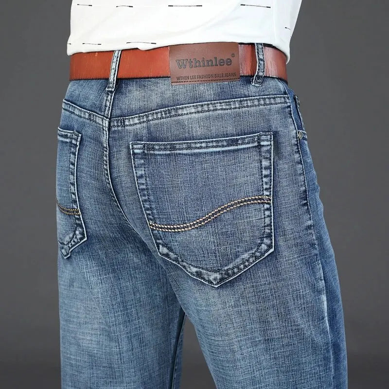 Wthinlee New Business Jeans bărbați Casual Straight Stretch Fashion Classic Blue Black Work Denim Pants masculin Brand Clothing