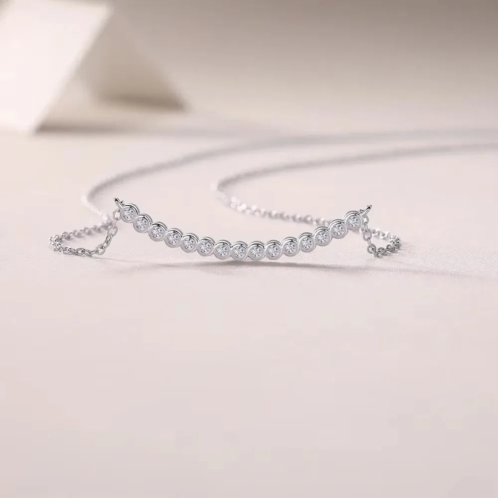 Full Moissanite Necklace Smile Pendant 925 Sterling Silver Chain 1.5mm Lab Diamond Necklace for Women Sparkling Choker Jewelry