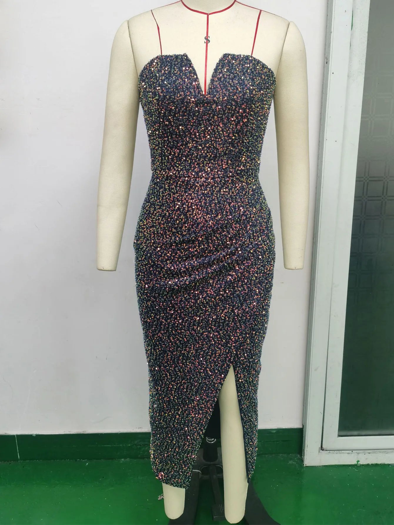 Womens Sexy Strapless Sequin Dresses Birthday Welcome Evening Dress Elegant Party Dresses Long Cocktail Formal Prom Dress HXY999