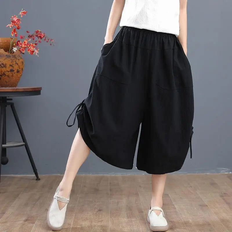 Short Pants Woman Knee Length Red Half Bloomer Shorts for Women Elastic Waist Mid Bermuda Outdoor Harajuku Fashion Casual New In
