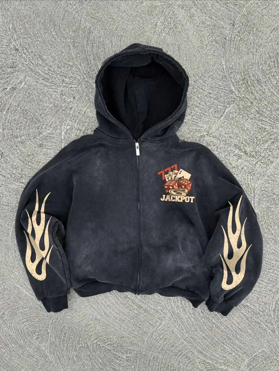 Y2K retro hip-hop trend pattern print men clothing streetwear hoodie fall winter Harajuku jacket gothic casual zip up hoodies