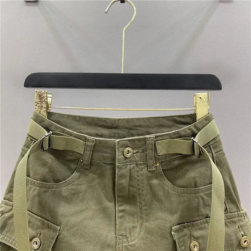 Zipper Fly Denim SKirts with Button Women's Denim Cargo Skirts with Pockets Sexy Mini A-line Jean Skirts Female Streetwear