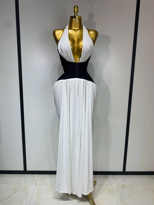Women Sexy Backless Halter Front Slit Maxi Long Dress Elegant Evening Party Club Dress Luxury Birthday Wedding Guest Gown